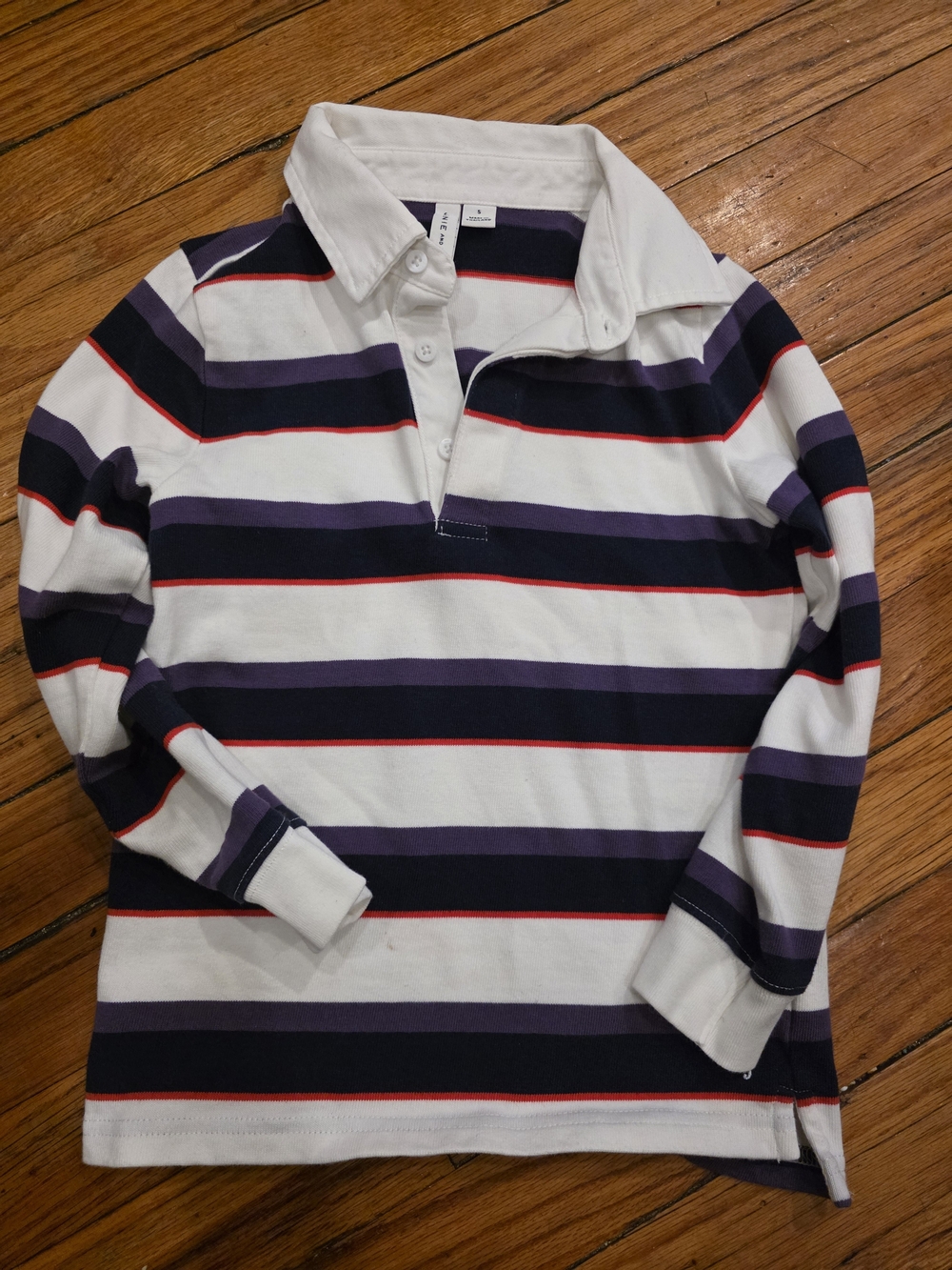 Janie and Jack White Rugby Polo with Navy, Purple & Red Stripes